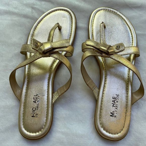 MICHAEL KORS Women Metallic Gold Bow Sandals - NEW NWOB - Picture 5 of 12
